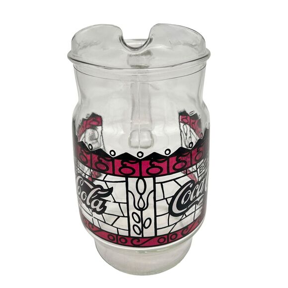 Coca-Cola Pitcher 9-Inch 72 oz Retro Stained-Glass Design Vintage Art Deco 70s - Picture 4 of 9